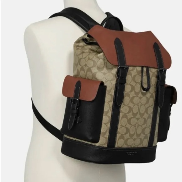 NWT Coach Hudson Backpack In Colorblock Signature Canvas Khaki Terracott… - Picture 10 of 13